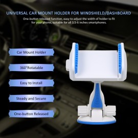 Universal Suction Cup Car Mount Cell Phone Holder Cradle Adjustable 360° Rotation Windshield Dashboard Mobile Phone Stand Bracket One-Button-Release for all 3.5-6 inches Smartphones