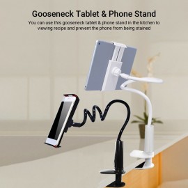 27 Inch Flexible Gooseneck Tablet & Phone Stand Cell Phone Holder with Adjustable Mount and 3 inch Screw-Type Clamp for Desk / Bed / Kitchen Compatible with 4 inch to 10.6 inch Phones/Tablets