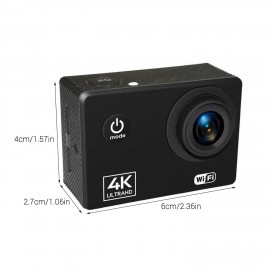 Sports Action Camera 4K 60FPS 2-inch HD Screen Underwater 30m 170 Degree Wide Angle Extended Memory with Waterproof Shell Built-in Li-ion Battery
