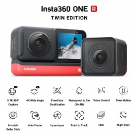 Insta360 ONE R Twin Edition Dual Lenses Anti-shake  Sports Action Camera (5.7K 360° Panorama Lens + 4K Wide Angle Lens) 5M Body Waterproof Supports FlowState Stabilization  Hyperlapse Voice Control Slow Motion Night Shot HDR Photo Video